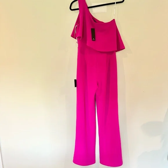 Lulu's Pink One-Shoulder Ruffle Jumpsuit - Picture 5 of 6